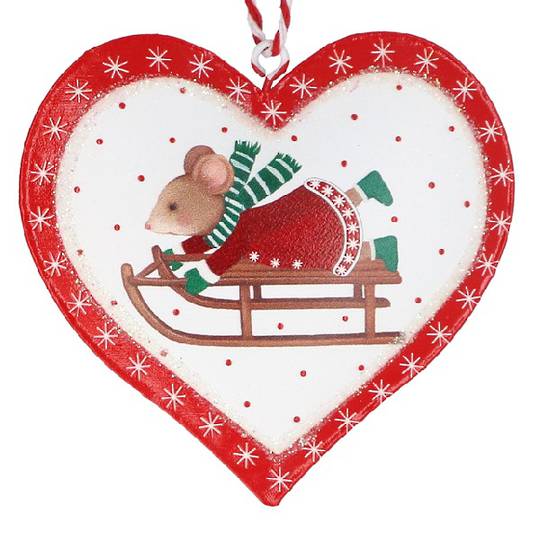 Tin Heart White, Red Trim, Mouse Sally 8cm *ETA Nov